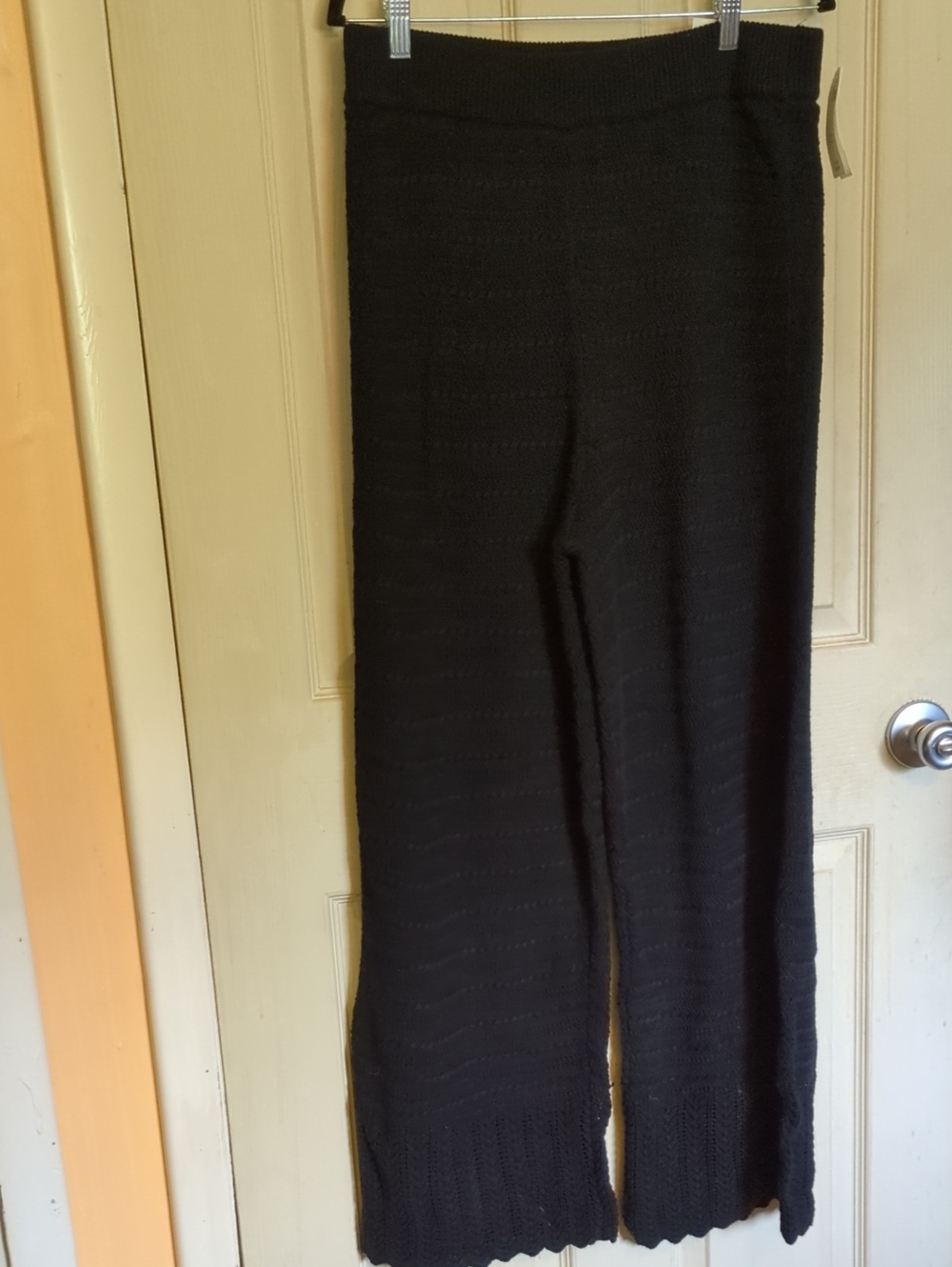 NWT Abercrombie Fitch Large Crochet Pants Black Wide Leg